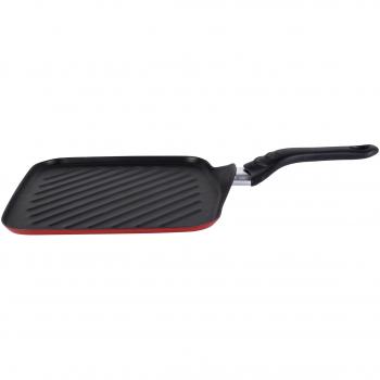 MAGEFESA Praga - Asador 27cm de Acero vitrificado Exterior Rojo. Antiadherente bicapa Reforzado, Apto para Todo Tipo de cocinas, Especial inducción. 50% de Ahorro energético.