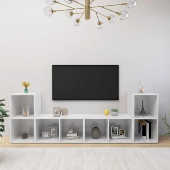 vidaXL Muebles de salón 4 piezas madera ingeniería, Mueble TV aglomerado blanco brillante 72x35x36,5 cm
