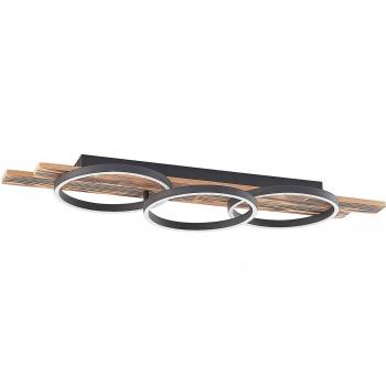 Plafón LED Lindby Sentoa, 3 luces, moderno, color marrón, hecho de madera, para salón y comedor