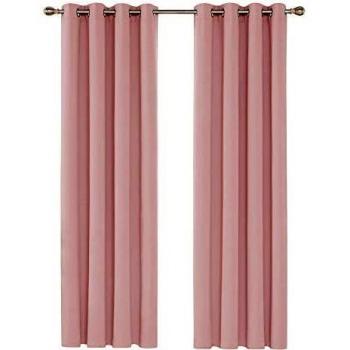 Deconovo Cortinas para Habitación con Aislamiento Térmico Telas Tupidas Gruesas Poliéster con Ojales Plateados 2 Piezas 140 x 280 cm Rosado