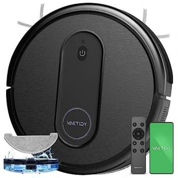 Robot Aspirador y Fregasuelos Vactidy T7, Succión 2800 Pa, Depósito de Polvo 250 ml, Detección de Alfombras, Control por Aplicación, Autonomía de 120 Min