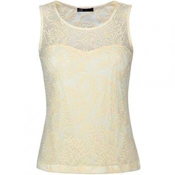 oodji Ultra Mujer Top de Encaje, Amarillo, ES 40 / M