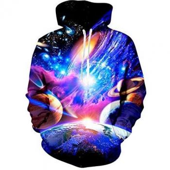 RAISEVERN Galaxy Space Planet Print Cool Hip Hop Pullover Sudadera con Capucha Teens, Stars and Planets, Small