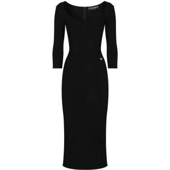 Dolce & Gabbana Women's Logo-Plaque Midi Dress in Black | Size 42 | FXS20TJFMEVN0000