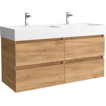 Mueble de baño Bequia con Lavabo doble Roma 120cm, color Roble, dimensiones 120x45x66 cm