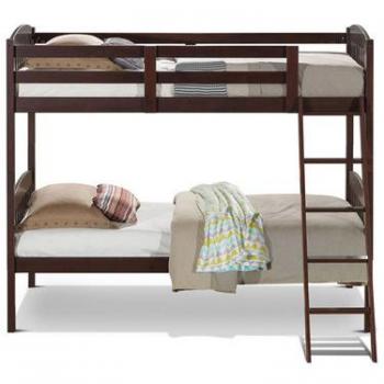 Solid Hardwood Twin Bunk Beds with Ladder, Contemporary Solid Rubber Wood Twin Bunk Bed in Espresso