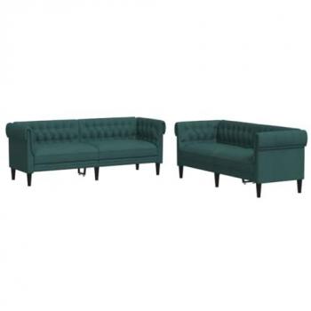 2-Piece Dark Green Fabric Sofa Set