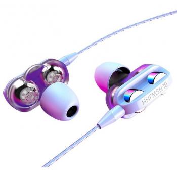 Auriculares Deportivos Intrauditivos Estéreo de Doble Unidad con Cable y Micrófono, Graves Altos para Ordenador y Móvil