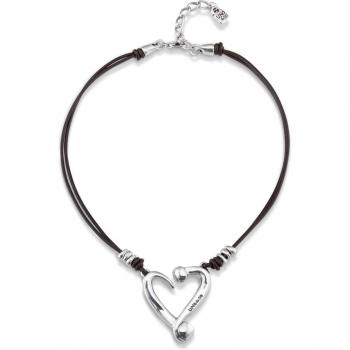 UNO de 50 Heart Silver Leather Necklace with Double Leather Straps