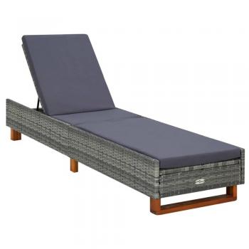 Gray Poly Rattan Sunbed with Cushion