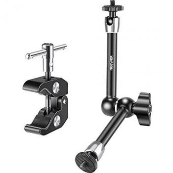 Neewer Super Clamp con Rosca de 1/4 y 3/8 y Brazo mágico Ajustable de 25 cm con Rosca de 1/4 para Flash, luz LED, micrófono, Monitor, Carga hasta 4.4lb/2kg - ST25C