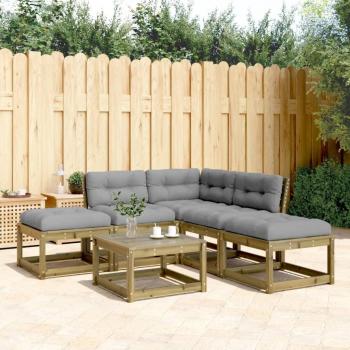 Set de sofás de jardín 5 piezas con cojines de madera de pino sumergido marrón