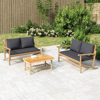 vidaXL 2-Piece Garden Lounge Set with Dark Gray Cushions Bamboo