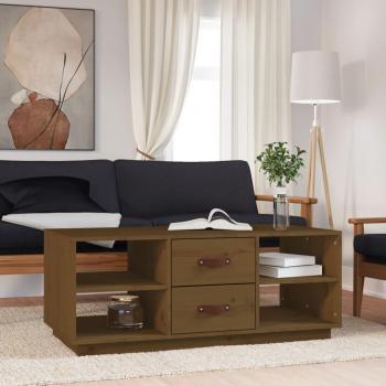 Mesa de centro de madera maciza de pino 100x50x41 cm en color natural, blanco, gris y marrón miel