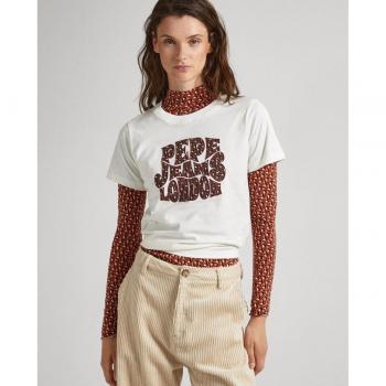 Camiseta Pepe Jeans Claritza para Mujer Cuello Redondo con Logo Estampado Blanco