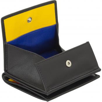 Cartera vertical de piel de becerro napa negra con protección RFID y tarjeta de cuero multicolor y monedero RFID Dudu