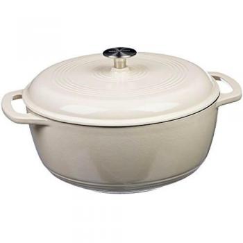 Amazon Basics – Horno holandés de hierro fundido esmaltado, con tapa, 4 L, Blanco