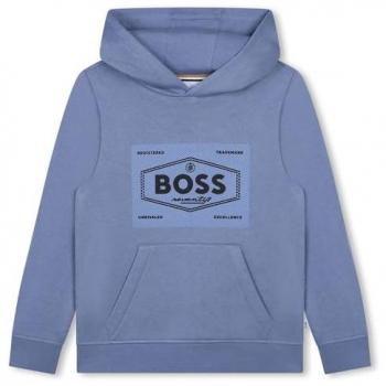 BOSS Kidswear - Sudadera de niño con capucha y bolsillo canguro, modelo J51194, color gris azulado, talla 16 años (174 cm), estilo casual y deportivo, fabricada en algodón, colección de moda infantil