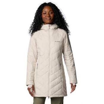 Columbia Abrigo Heavenly™ Long Hooded para mujer, color Beige, chaqueta outdoor con plumífero, talla S