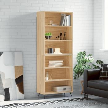 Aparador alto de madera de ingeniería 69,5x32,5x180 cm con 3 estantes en color roble Sonoma, mueble de almacenaje para salón, buffet y armario auxiliar