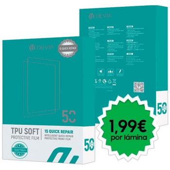 Devia Protector de Pantalla Hidrogel Quick Repair - Pack de 50 Uds, material hidrogel, diseño flexible, alta transparencia, resistencia a impactos y rayones, fácil instalación y eliminación sin burbujas