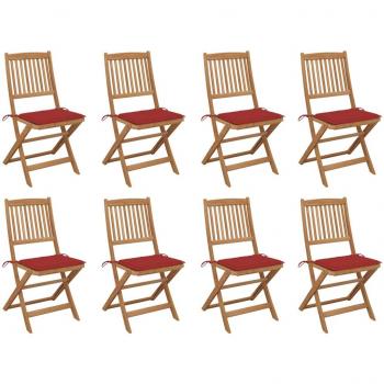 Juego de 8 sillas de jardín plegables con cojines de madera maciza de acacia roja