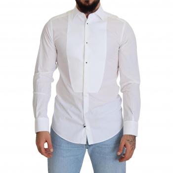Dolce & Gabbana White Bib Cotton Poplin Men Formal Shirt