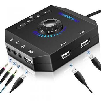 Tarjeta de Sonido Externa USB Audio Adaptador con 3.5mm Auriculares y Micrófono Control de Volumen Plug-Play para Fichas de Sonido Estéreo para Windows, Mac, PC, Portátiles de Escritorio - Negro