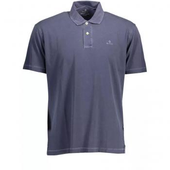 Gant Men's Short Sleeve Blue Cotton Polo Shirt with Embroidered Logo - Size S