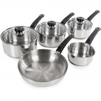 Juego de Sartenes de Acero Inoxidable con Tapa de Vidrio Templado Morphy Richards Equip 5 Piezas – 970002