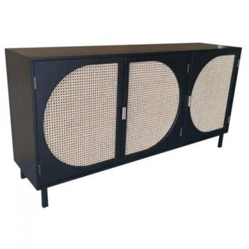 Aparador de Madera y Rejilla Negro Wanderlust Deco 165x45x70 cm - Amplio Espacio de Almacenamiento