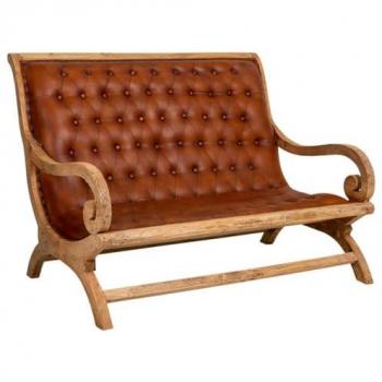 Sofá de Madera y Piel Marrón Alexandra 100 x 95 x 128 cm