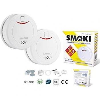 Smoki TWIN PACK (paquete doble) - Detector de humos fotoeléctricos, batería de litio +10 años, instalación fácil magnético (sin tornillos), certificado estándar EN14604, ROHS, NF292, VDS y certificado por la CE (manual en varios idiomas)
