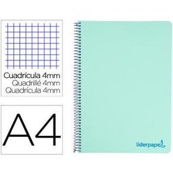 Cuaderno espiral Liderpapel A4 Wonder con tapa de plástico, 80 hojas de 90g, cuadrícula de 4mm con margen en color verde
