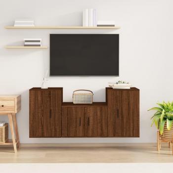 Set de muebles para TV 3 piezas madera contrachapada roble marrón vidaXL