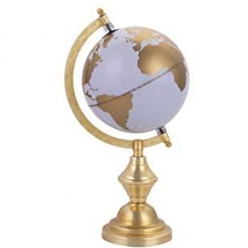 Figura Decorativa Bola del Mundo en Aluminio Dorado 18x15x30 cm