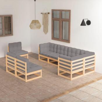 8-Piece Solid Pine Garden Lounge Set with Cushions