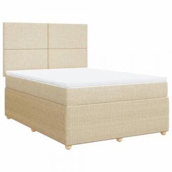 Cama Box Spring con Colchón de Tela Color Crema 140x190 cm