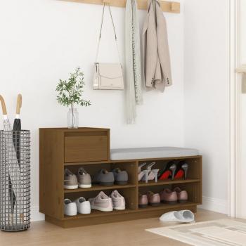 Zapatero de madera maciza de pino ámbar 110x34x61 cm marrón miel
