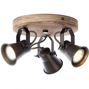 Foco de techo Brilliant Seed 3 luces, negro con madera clara, cabezales giratorios, GU10