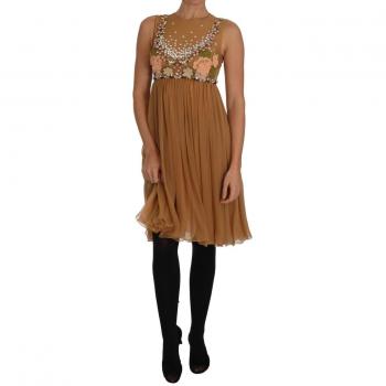 Dolce & Gabbana Crystal Silk Gold A-Line Gown Dress - IT40|S, Party Dresses, female, Yellow, Size: XS
