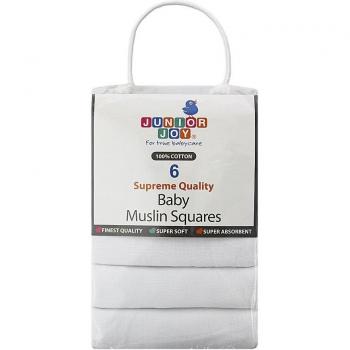 Junior Joy 6290 - Pañales para bebés, de muselina, 6 unidades, 70 x 70 cm, color blanco