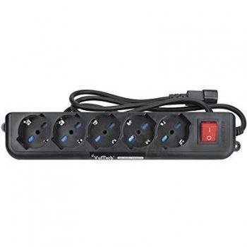 Multipresa Bipasso 5 Puertos para UPS IEC14 con Tacto On/Off, Cavo de 1,5 m, Negro, 2500W