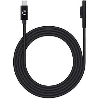 Cable de Carga Manhattan USB-C a Surface Connect 1.8m Macho a Macho 15V/3A Negro con Garantía de por Vida
