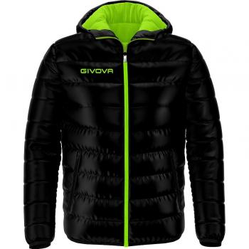 Givova Olanda Puffer Jacket - Unisex Down Coat in Black/Green Fluo, XL