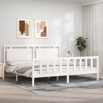 Estructura de cama con cabecero de madera maciza blanca 180x200 cm vidaXL