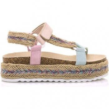 Sandalias Mustang niña rosa con piso bio y rafia