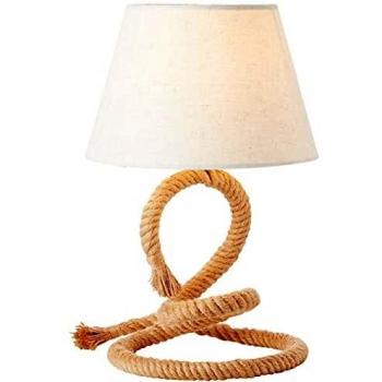 Lámpara de mesa Sailor con armazón de cuerda natural y pantalla blanca, E27, 1x A60, 40W (sin bombilla incluida)