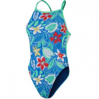 Bañador de natación Speedo Allover Vback mujer azul, con diseño digital, tirantes en forma de V en la parte posterior, tejido resistente al cloro, secado rápido y ajuste cómodo