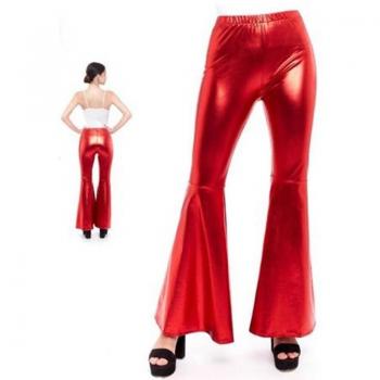 Partilandia Pantalones de Campana Metalizado color Rojo Brillante para mujer